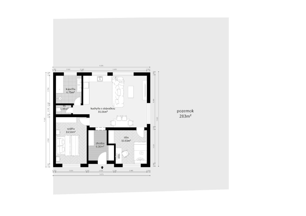 Pôdorys 3-izbového rodinného domu A1 – Myto Residence
