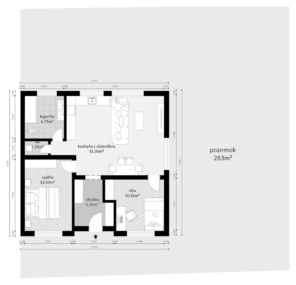 Pôdorys 3-izbového rodinného domu A1 – Myto Residence