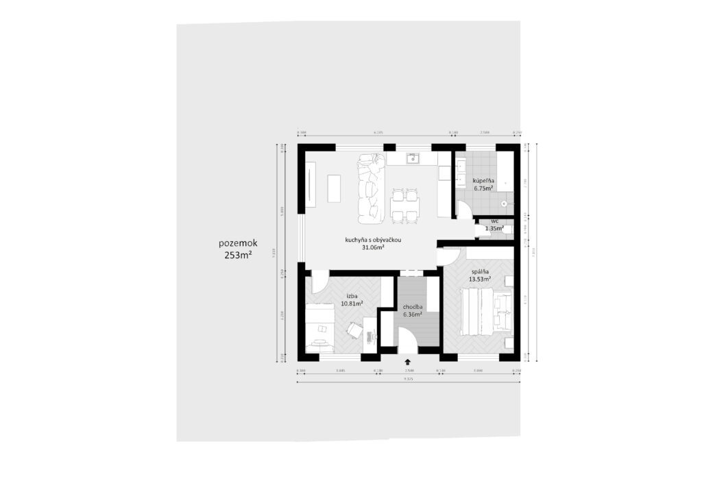 Pôdorys 3-izbového rodinného domu B1 – Myto Residence