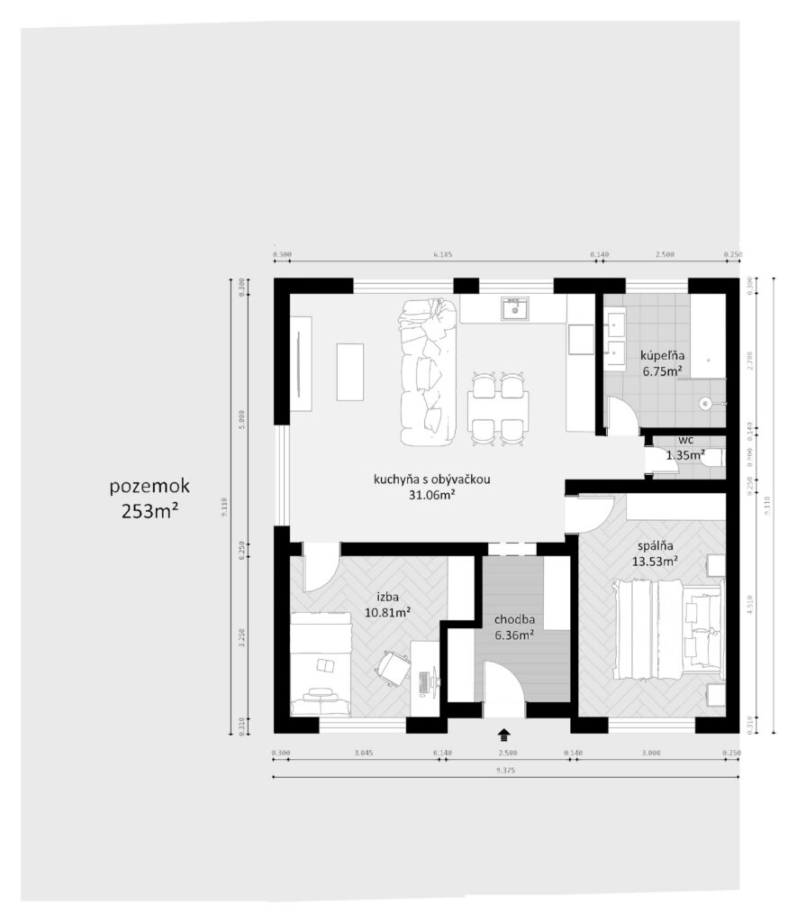 Pôdorys 3-izbového rodinného domu B1 – Myto Residence