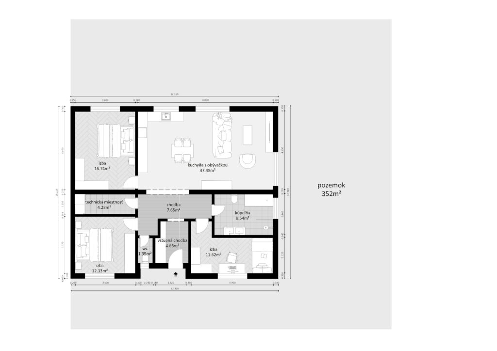 Pôdorys 4-izbového rodinného domu C1 – Myto Residence