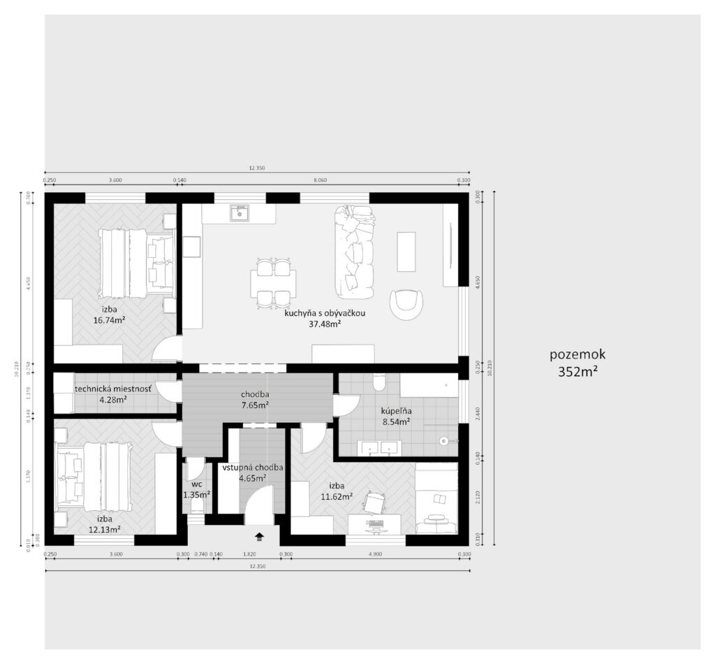 Pôdorys 4-izbového rodinného domu C1 – Myto Residence