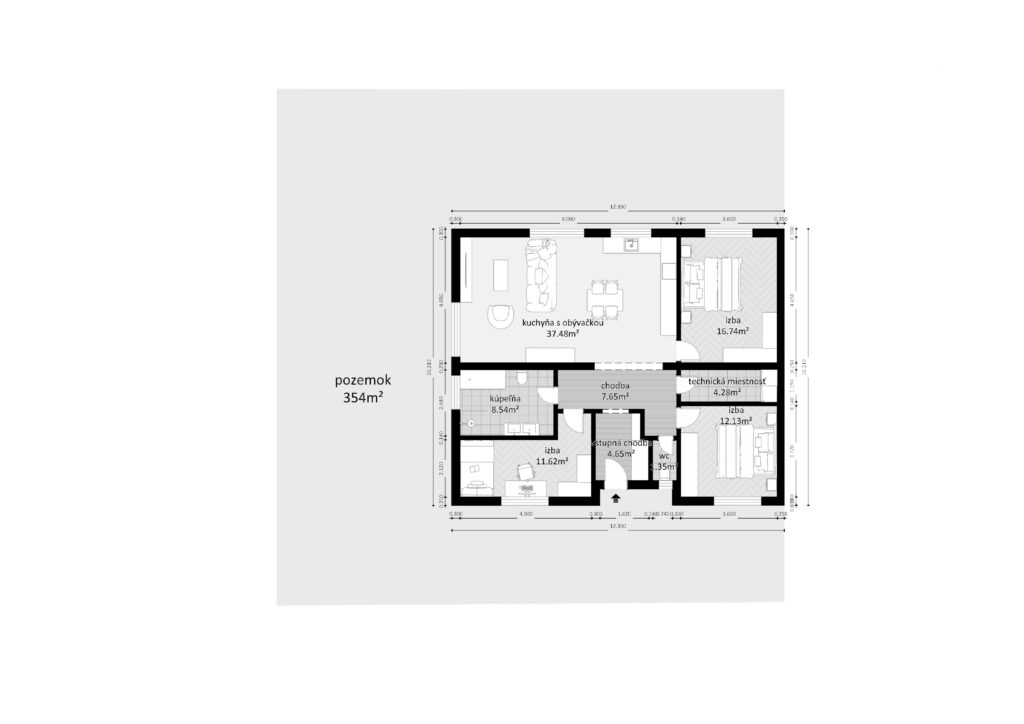 Pôdorys 4-izbového rodinného domu D1 – Myto Residence
