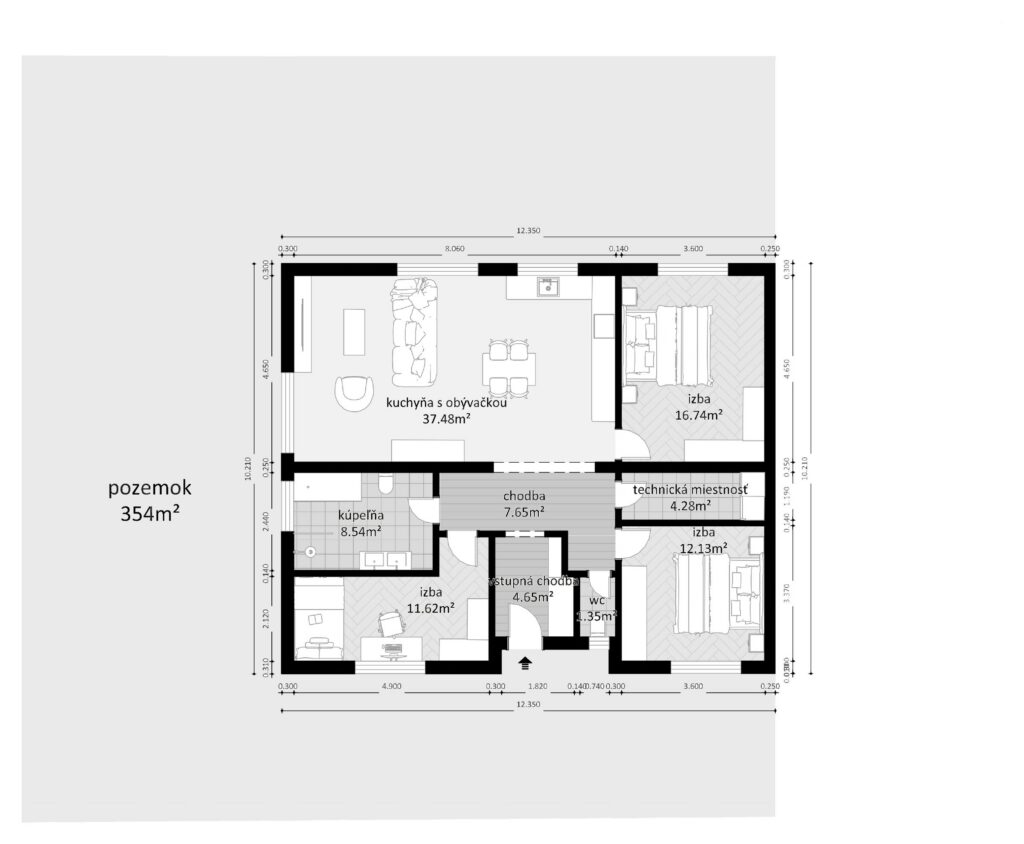 Pôdorys 4-izbového rodinného domu D1 – Myto Residence