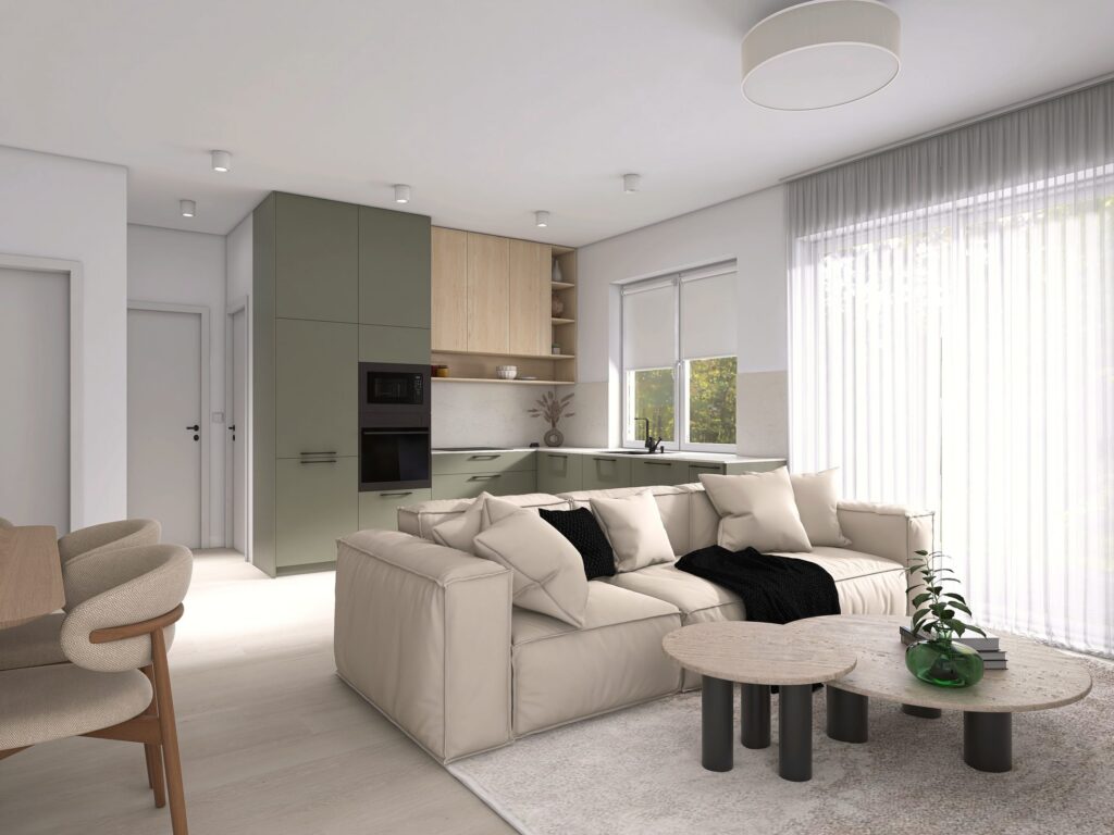 Kuchyňa s obývačkou – vizualizácia interiéru, Myto Residence Horné Mýto