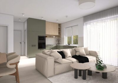Kuchyňa s obývačkou – vizualizácia interiéru, Myto Residence Horné Mýto
