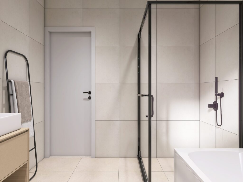 Kúpeľňa so sprchovacím kútom – vizualizácia interiéru, Myto Residence Horné Mýto