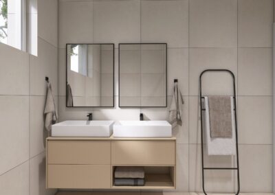 Kúpeľňa s dvojumývadlom – vizualizácia interiéru, Myto Residence Horné Mýto