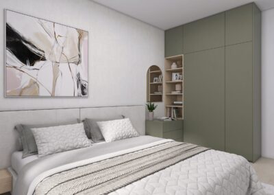 Spálňa so vstavanou skriňou – vizualizácia interiéru, Myto Residence Horné Mýto